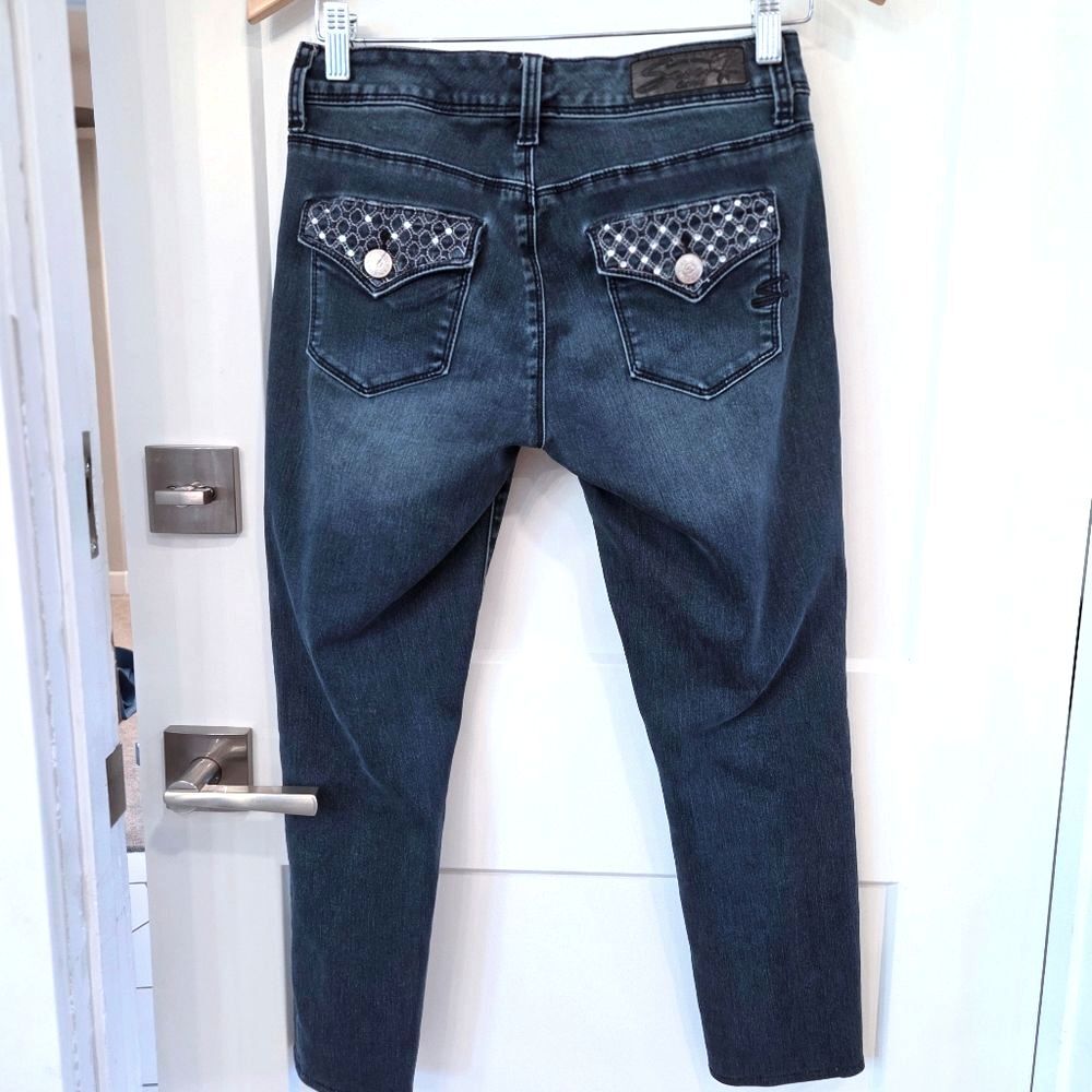 7 For All Mankind Low-Rise Bling Legging Capri Slim Jeans Rhinestone Cowgirl Y2K